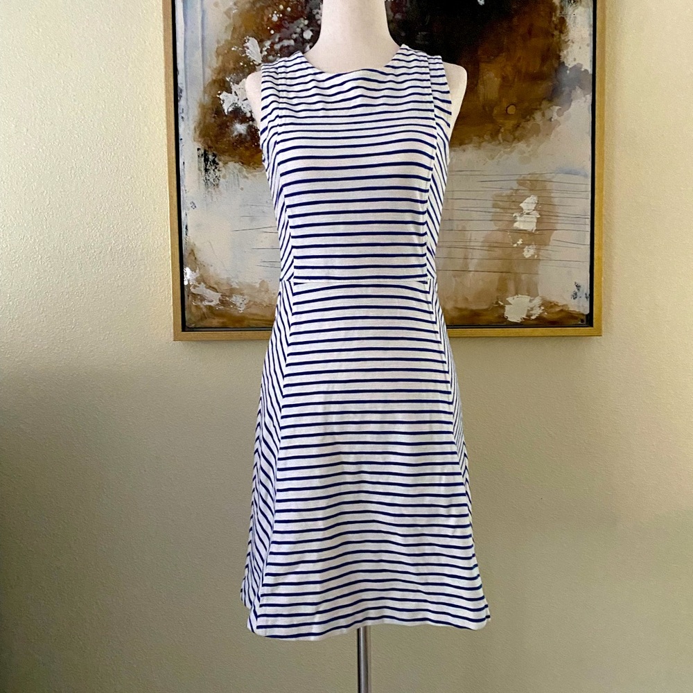 J. Crew white with blue stripes dress size 0 ~ - Picture 1 of 14